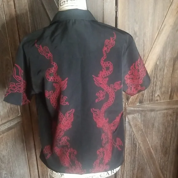 Silver Point-Retro Dragon Button Up Shirt-Size Medium - Picture 8 of 12